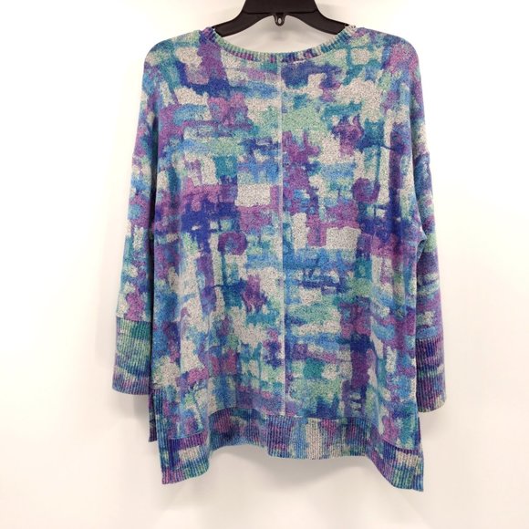 HABITAT Sweater Top Women's S Multicolor Collage Thin Fleece Boxy 3/4 Sleeves - Picture 2 of 11